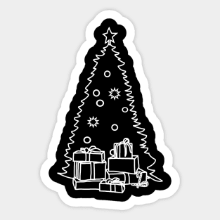 White Line Drawing Christmas Tree and Gift Boxes Sticker